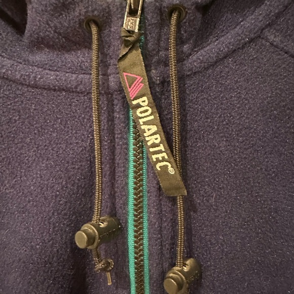 L.L. Bean Blue Polartec Vintage  90s Jacket with Teal Accents and Hood - Picture 3 of 16